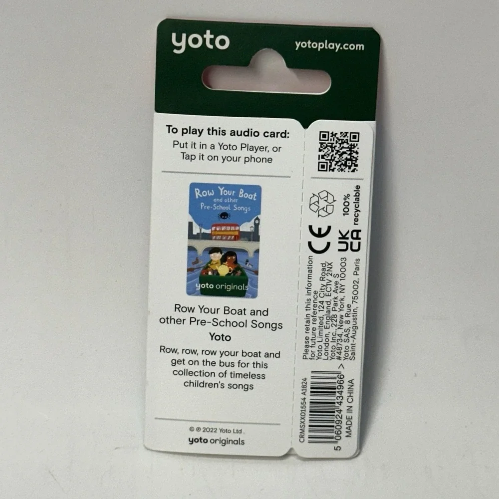Yoto Card‎ Row Your Boat and Other Pre-School Songs Audio Book Card